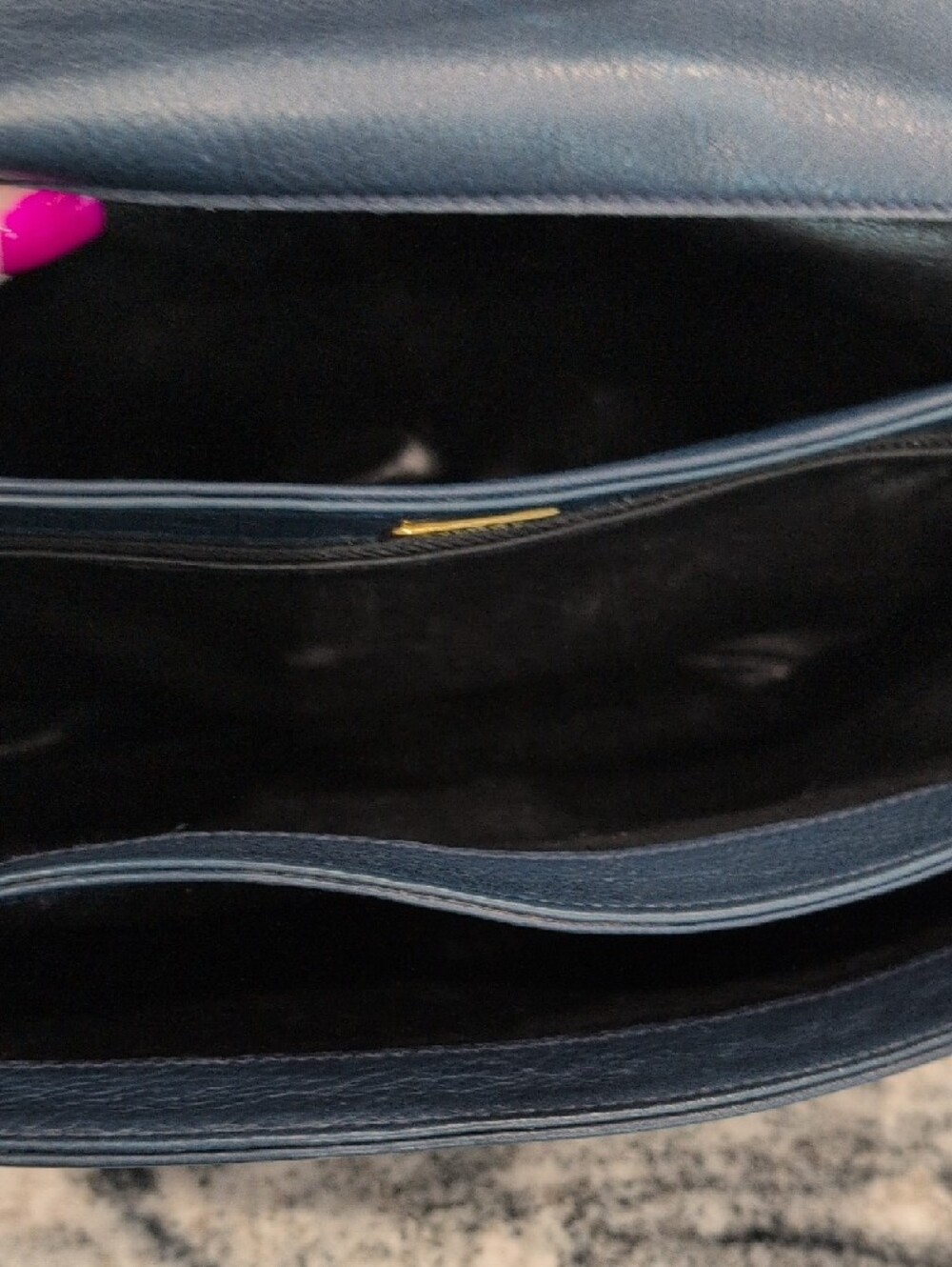 Bally All Leather Navy Crossbody Bag With Brown Trim & Strap - VINTAGE - Picture 3 of 9